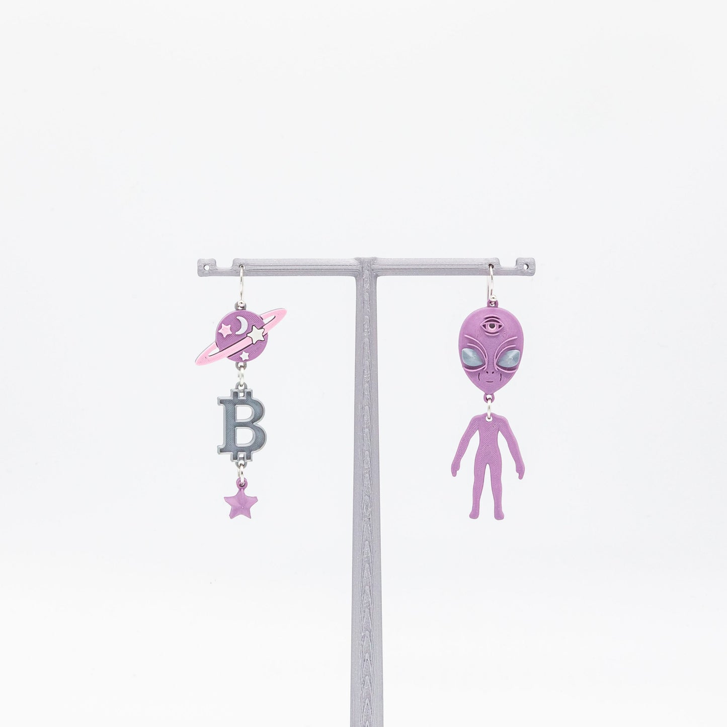 Alien Bitcoin Mismatched Earrings | Sterling Silver 925