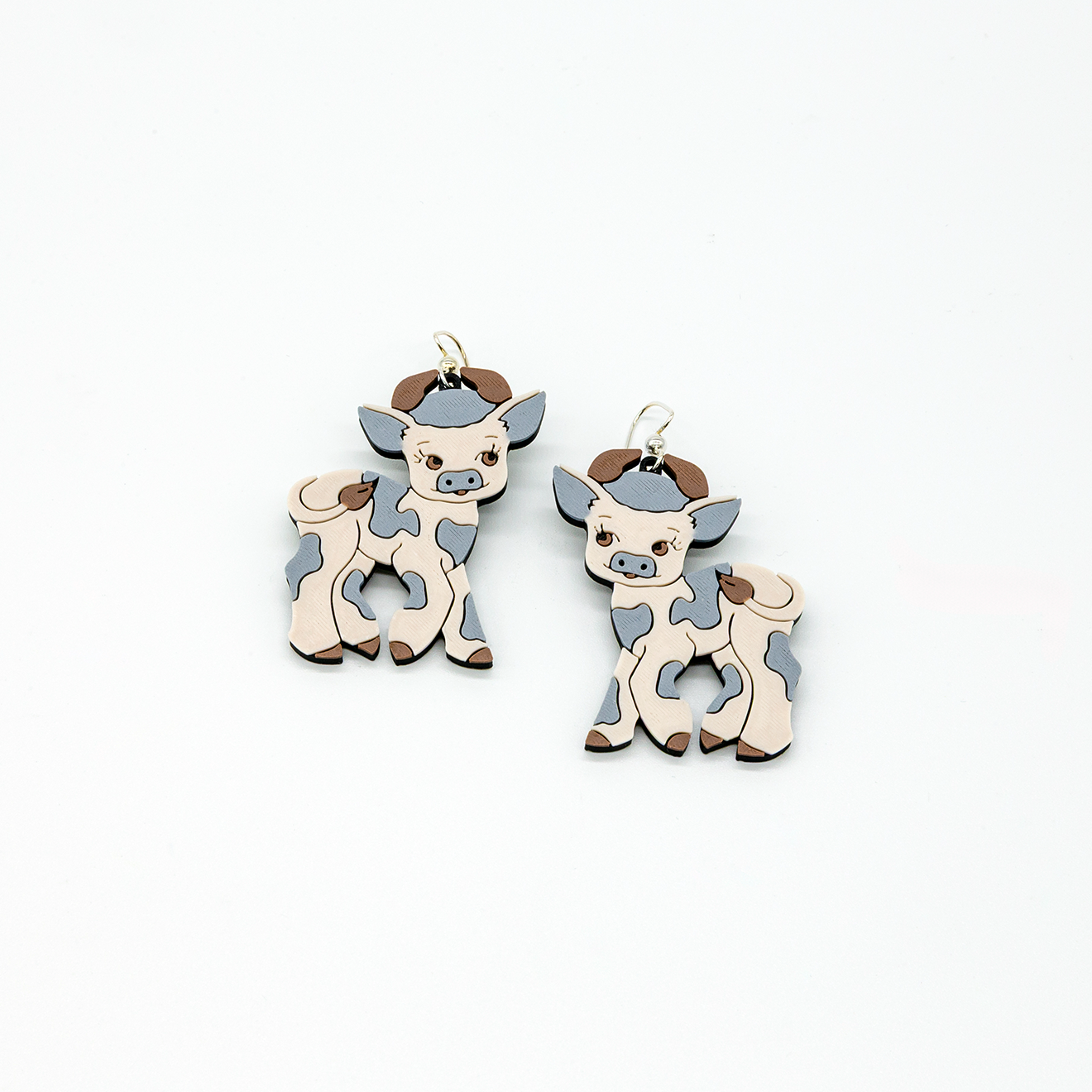 Vintage Kitsch Cute Cow Grey Earring | Sterling Silver 925