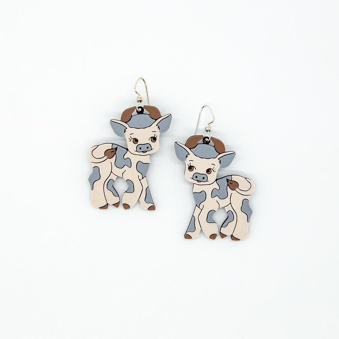 Vintage Kitsch Cute Cow Grey Earring | Sterling Silver 925